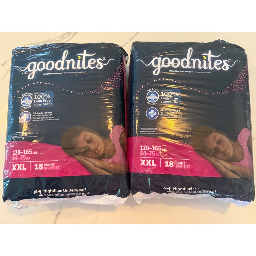 Goodnites Nighttime Underwear XXL 120-165 lbs 36 2 Packs 18ct Depends Alt Diaper